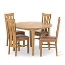 Durham Natural Oak Round Dining Table 120cm + 4 Arched Back Natural Solid Oak Chair with Vintage Tan Leather Look Fabric Seat