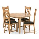 Durham Natural Oak Round Dining Table 120cm + 4 Cross Back Natural Solid Oak Chair with Verona Green Fabric Seat