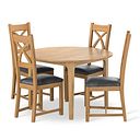 Durham Natural Oak Round Dining Table 120cm + 4 Cross Back Natural Solid Oak Chair with Vintage Black Leather Look Fabric Seat
