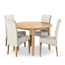 Durham Natural Oak Round Dining Table 120cm + 4 Scroll Back Chair in Conway Stone Fabric with Solid Oak Legs