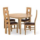 Durham Natural Oak Round Dining Table 120cm + 4 Wave Back Natural Solid Oak Chair with Vintage Brown Leather Look Fabric Seat
