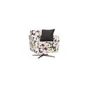 Evie Swivel Chair in Patterned Purple Fabric + Charcoal Scatter