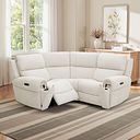 Ezra Group 1 Electric Recliner with Power Headrest & Lumbar Support in Hopsack Natural Fabric