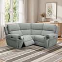 Ezra Group 1 Electric Recliner with Power Headrest & Lumbar Support in Hopsack Platinum Fabric
