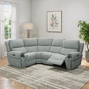 Ezra Group 2 Electric Recliner with Power Headrest & Lumbar Support - Right Hand in Hopsack Platinum Fabric