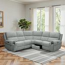 Ezra Group 3 Electric Recliner with 1 Storage Drawer in Hopsack Platinum Fabric