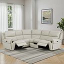 Ezra Group 3 Electric Recliner with Power Headrest & Lumbar Support with 1 Storage Drawer in Bone China Leather