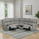 Ezra Group 3 Electric Recliner with Power Headrest & Lumbar Support with 1 Storage Drawer in Dexter Stone Fabric