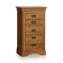 French Farmhouse Rustic Solid Oak 5 Drawer Tallboy