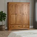 French Farmhouse Rustic Solid Oak Triple Wardrobe