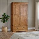 French Farmhouse Rustic Solid Oak Double Wardrobe