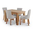 Fresco Natural Solid Oak Dining Set - 4ft Table with 4 Vivien Button Back Chairs in Cream Fabric