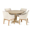 Henley Natural Oak Hardwood Dining Table + 4 Harper Chairs in Stone Fabric with Oak legs