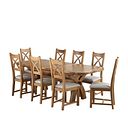 Hercules Natural Oak Extending Dining Table + 8 Cross Back Natural Oak Chairs with Plain Grey Fabric Seat