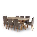 Hercules Natural Oak Extending Dining Table + 8 Isobel Button Back Chairs in Taupe Velvet with Natural Oak Legs