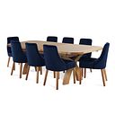 Hercules Natural Oak Extending Dining Table + 8 Marlene Chairs with Oak Legs in Midnight Velvet