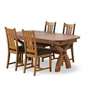 Hercules Rustic Extending Dining Table and 4 Classic Rustic Oak Chair with Verona Green Fabric