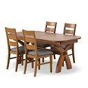 Hercules Rustic Extending Dining Table and 4 Linear Rustic Oak Chair with Verona Grey Fabric