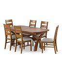 Hercules Rustic Extending Dining Table and 6 Linear Rustic Oak Chair with Verona Cream Fabric