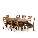 Hercules Rustic Extending Dining Table and 8 Linear Rustic Oak Chair with Verona Green Fabric