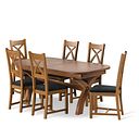 Hercules Rustic Oak Extending Dining Table And 6 Cross Backs In Verona Charcoal 