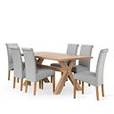 Highworth Natural Oak Dining Table and 6 Scroll Back Chair in Conway Grey Fabric