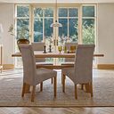 Highworth Natural Solid Oak Dining Table + 4 Scroll Back Chairs in Dappled Beige Fabric