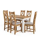 Hove Natural Oak and Painted Extending Dining Table and 6 Cross Back Chairs with Plain Grey Fabric Seats