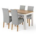 Hove Natural Oak and Painted Extending Dining Table and 4 Scroll Back Chair in Conway Grey Fabric
