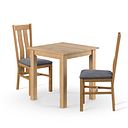 Hudson Natural Solid Oak 2ft 6" x 2ft 6" Square Dining Table + 2 Arched Back Natural Solid Oak Chair with Dappled  Silver Fabric Seat