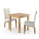 Hudson Natural Solid Oak 2ft 6 x 2ft 6 Square Dining Table + 2 Scroll Back Chair in Conway Stone Fabric with Solid Oak Legs