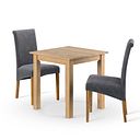 Hudson Natural Solid Oak 2ft 6" x 2ft 6" Square Dining Table + 2 Scroll Back Chair in Dappled Silver Fabric with Solid Oak Legs