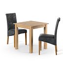 Hudson Natural Solid Oak 2ft 6 x 2ft 6 Square Dining Table + 2 Scroll Back Chair in Vintage Black Leather Look Fabric with Oak Legs