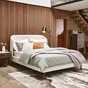 Islington Double Bed with Dark feet in Smooth Stone Fabric