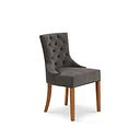 Isobel Button Back Chair in Storm Grey Velvet with Natural Oak Legs
