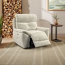 Iver Electric Recliner Armchair with Power Headrest in Plush Beige Fabric
