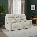 Jarrod 2 Seater Power Recliner with Console in Bone China Leather