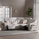 Juno Large Corner Electric Recliner Sofa With Power Headrests in Koto Turtle Dove Fabric