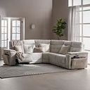 Juno Large Corner Electric Recliner Sofa With Power Headrests in Koto Turtle Dove Fabric