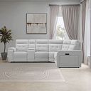 Juno Large Corner Electric Recliner Sofa With Wireless Charging Console and Power Headrests in Amigo Dove Fabric