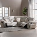 Juno Large Corner Electric Recliner Sofa With Wireless Charging Console and Power Headrests in Koto Turtle Dove Fabric