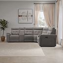 Juno Large Corner Electric Recliner Sofa With Wireless Charging Consoles and Power Headrests in Amigo Cocoa Fabric