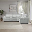 Juno Large Corner Electric Recliner Sofa With Wireless Charging Consoles and Power Headrests in Amigo Dove Fabric