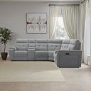 Juno Large Corner Electric Recliner Sofa With Wireless Charging Consoles and Power Headrests in Amigo Granite Fabric