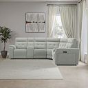 Juno Large Corner Electric Recliner Sofa With Wireless Charging Consoles and Power Headrests in Amigo Sage Fabric