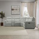 Juno Large Corner Electric Recliner Sofa With Wireless Charging Consoles and Power Headrests in Hopsack Dove Fabric