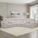 Juno Large Corner Electric Recliner Sofa With Wireless Charging Consoles and Power Headrests in Koto Turtle Dove Fabric