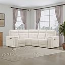 Juno Left Hand Corner Electric Recliner Sofa With Power Headrests in Hopsack Natural Fabric