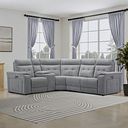 Juno Left Hand Corner Electric Recliner Sofa With Wireless Charging Console and Power Headrests in Amigo Granite Fabric