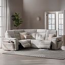 Juno Right Hand Corner Electric Recliner Sofa With Power Headrests in Koto Turtle Dove Fabric